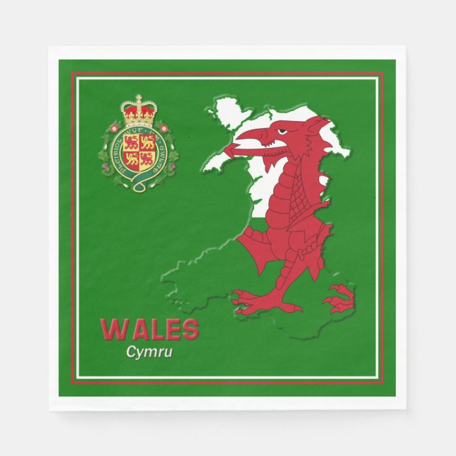 Wales Flag Map & Royal Badge Napkins (Front)