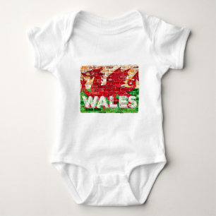 Wales Flag on Brick Baby Bodysuit