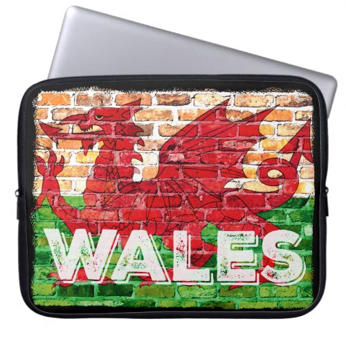 Wales Flag on Brick Laptop Sleeve