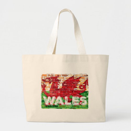 Wales Flag on Brick Large Tote Bag
