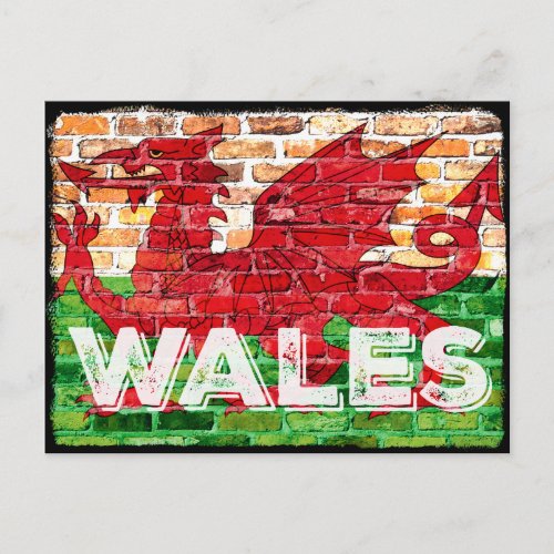 Wales Flag on Brick Postcard