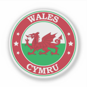 Wales Flag Round Circle Emblem Sticker