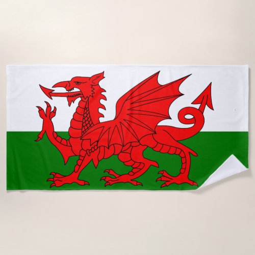 Wales flag Welsh red dragon  Beach Towel