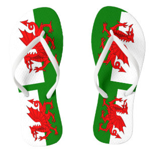 Wales flag Welsh red dragon Flip Flops