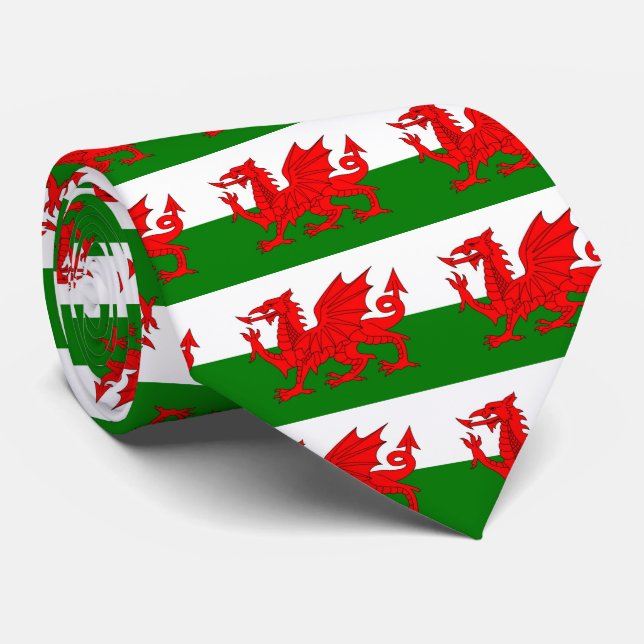  Wales flag Welsh red dragon Neck Tie (Rolled)