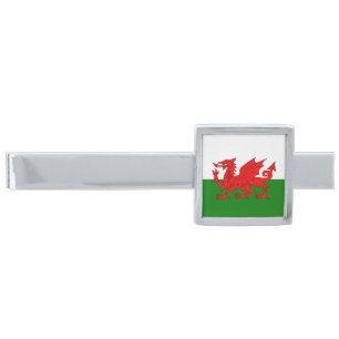 Wales flag Welsh red dragon Silver Finish Tie Clip