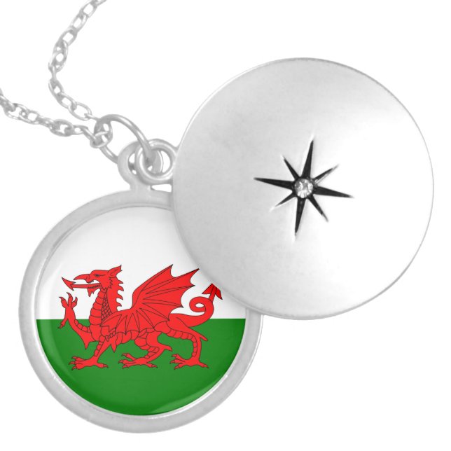  Wales flag Welsh red dragon Silver Plated Necklace (Front)