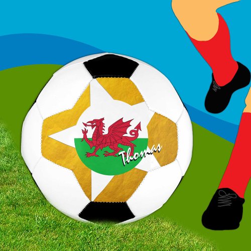 Wales Football  Gold Welsh Flag  Cymru Soccer Ball