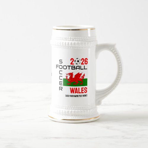 WALES Football Soccer Custom Name 2024 ANY YEAR  Beer Stein