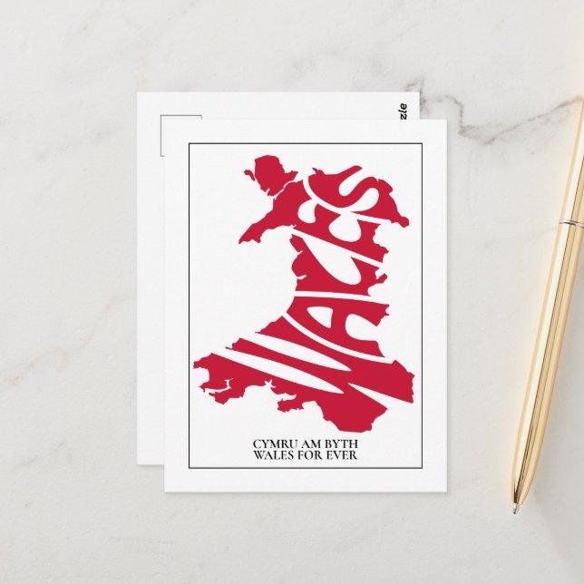 Wales For Ever Country Outline Map Custom Text Postcard (Front/Back In Situ)