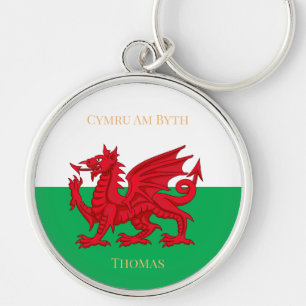 Wales For Ever Welsh Dragon Monogram Name Keychain