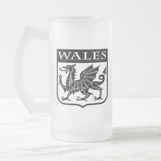 Wales Frosted Glass Beer Mug (Left)