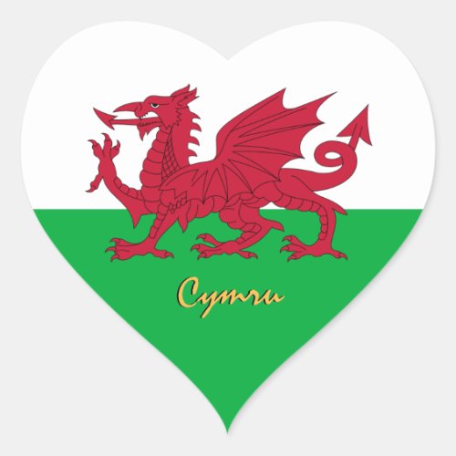 Wales Heart Sticker Dragon Patriotic Welsh Flag Heart Sticker
