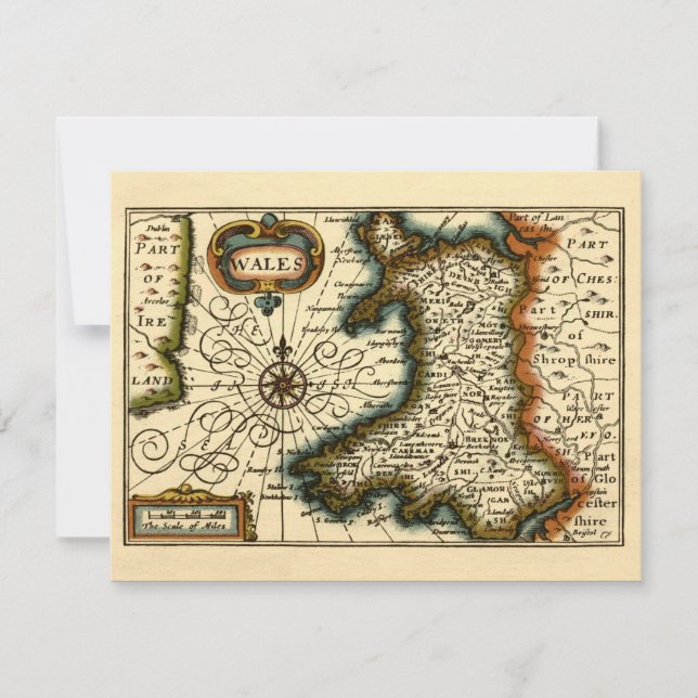 Wales - Historic Old Antiquarian British Atlas Map Invitation (Front)