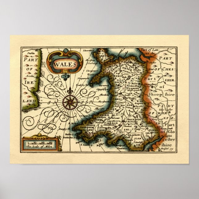 Wales - Historic Old Antiquarian British Atlas Map Poster (Front)