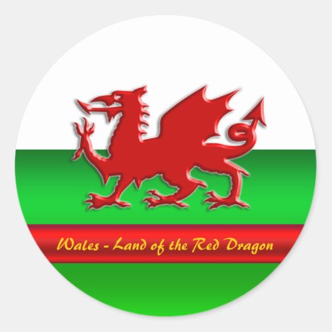 Wales - Home of the Red Dragon, metallic-effect Classic Round Sticker