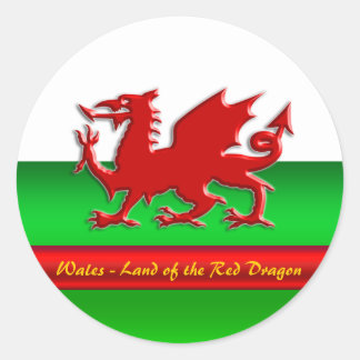 Wales - Home of the Red Dragon, metallic-effect Classic Round Sticker