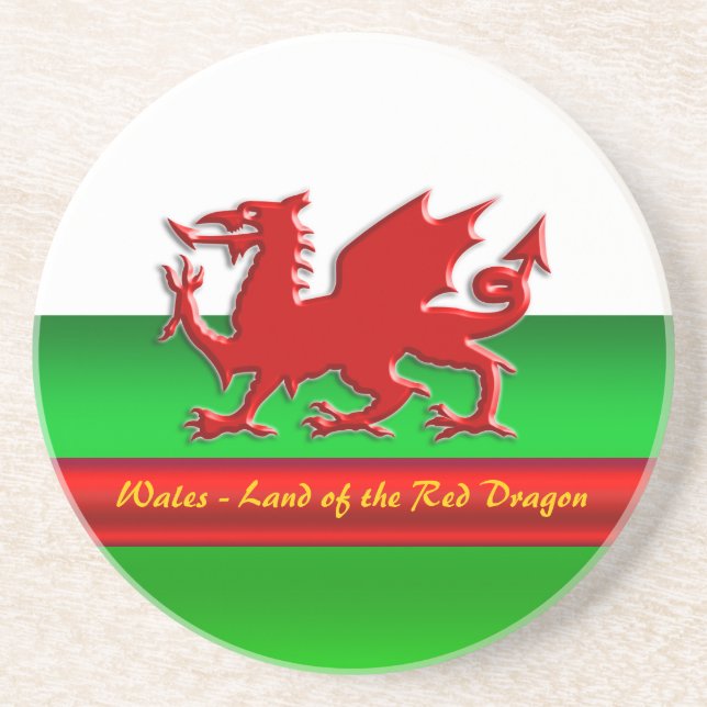 Wales - Home of the Red Dragon, metallic-effect Drink Coaster (Front)