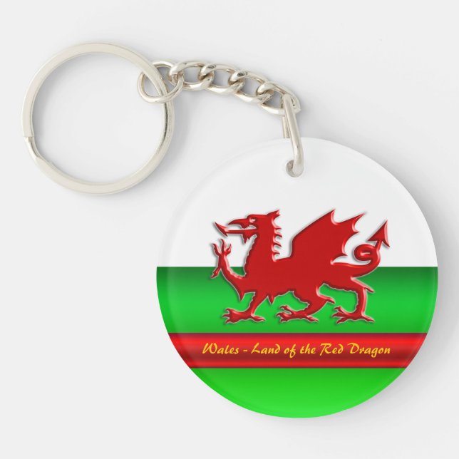 Wales - Home of the Red Dragon, metallic-effect Keychain (Front)