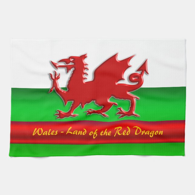 Wales - Home of the Red Dragon, metallic-effect Towel (Horizontal)