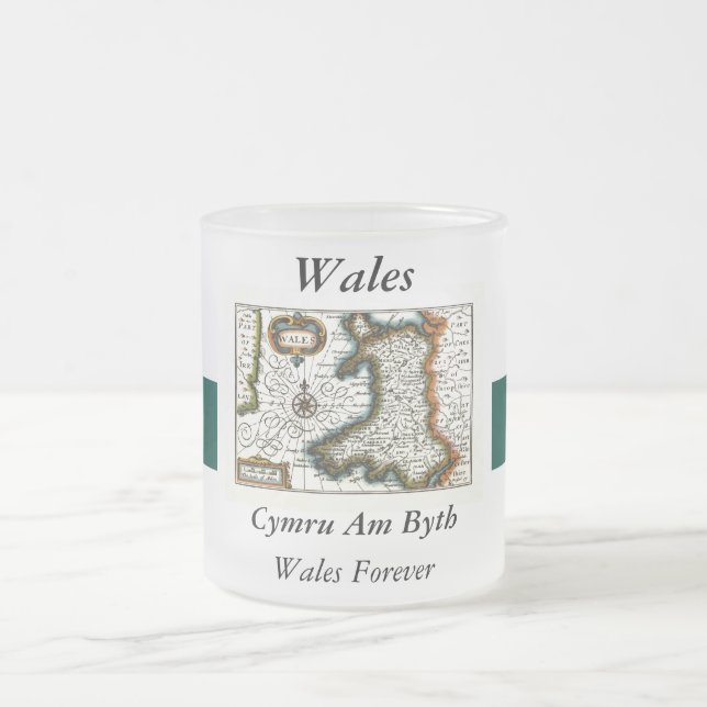 Wales Map and/or Flag Frosted Glass Coffee Mug (Center)