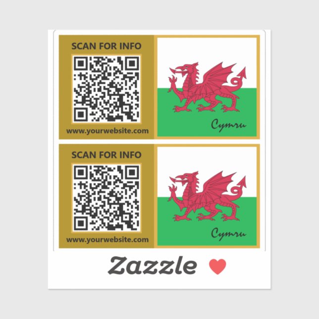 Wales Modern QR Code Stickers, Welsh Flag Sticker (Sheet)