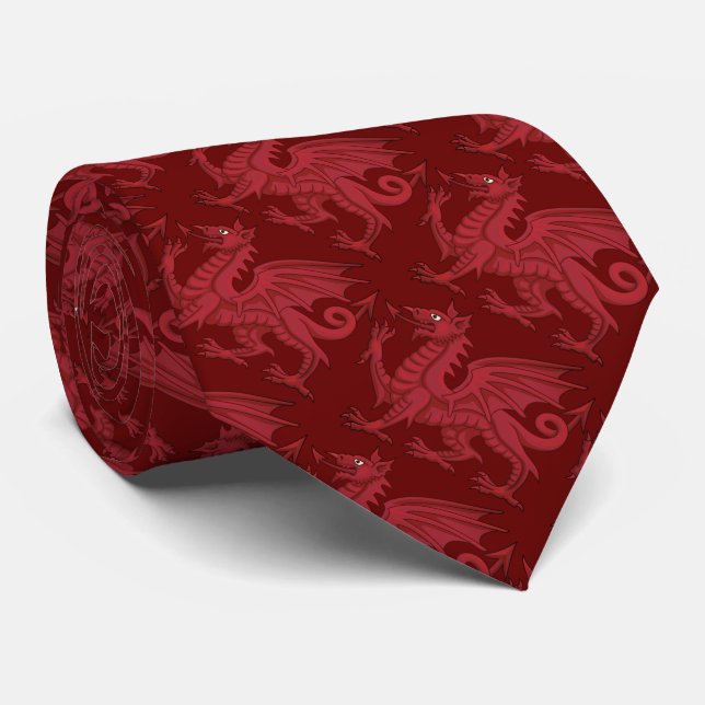 Wales Red Dragon (Y Ddraig Goch) Neck Tie (Rolled)