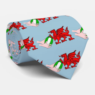 Wales Rugby Team  Dragon With Rugby Ball Neck Tie