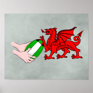 Wales Rugby Team  Dragon With Rugby Ball Poster