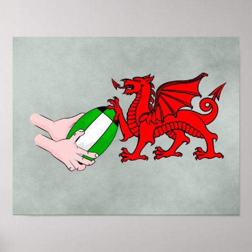 Wales Rugby Team  Dragon With Rugby Ball Poster