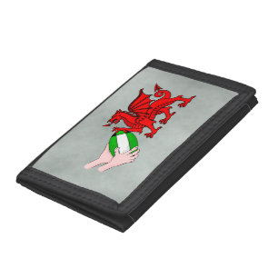 Wales Rugby Team Dragon With Rugby Ball Trifold Wallet