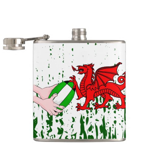 Wales Rugby Team Supporters Flag With Ball Hip Flask