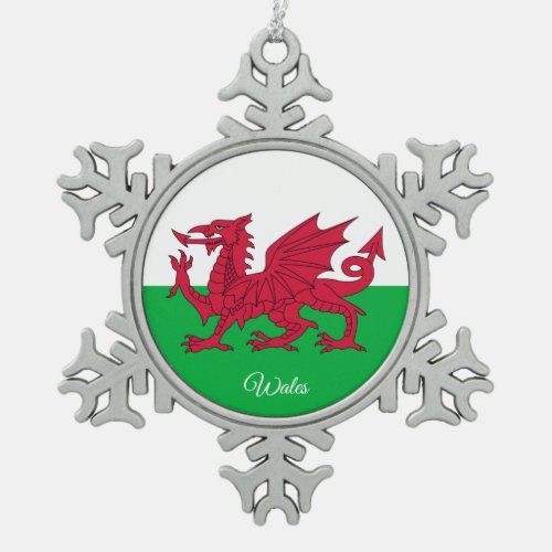 Wales snowflake Dragon Welsh Flag Snowflake Pewter Christmas Ornament