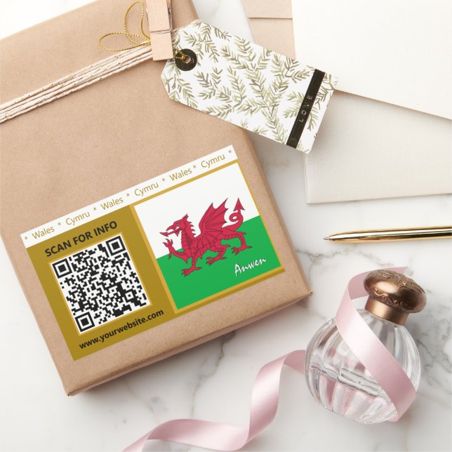 Wales Stickers, Modern QR Code, Welsh Flag Rectangular Sticker (Gifting)