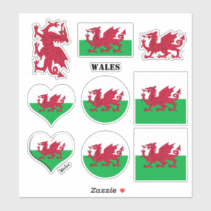Wales stickers & Welsh Flag, Heart / sports