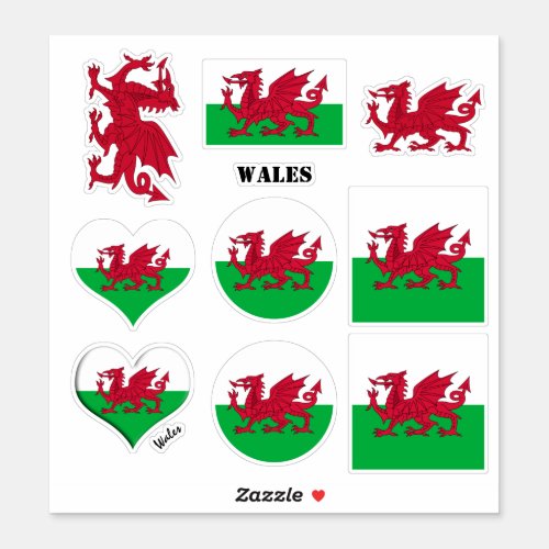 Wales stickers  Welsh Flag Heart  sports
