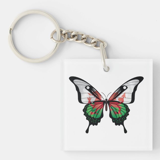 Wales Swallowtail Butterfly Flag Sticker Keychain (Front)