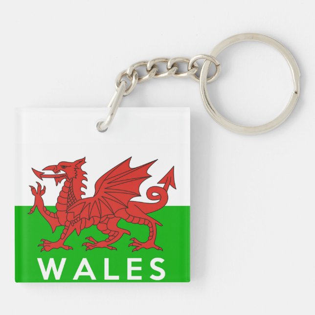 wales united kingdom country flag text name welsh keychain (Back)