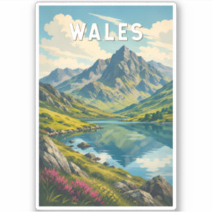 Wales United Kingdom Illustration Travel Art Retro Sticker