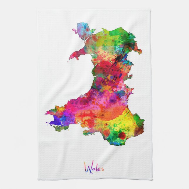 Wales Watercolor Map Kitchen Towel (Vertical)