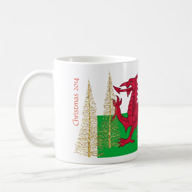 Wales Welch Flag Gold Christmas Trees Mug (Left)