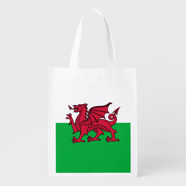 Wales Welsh Dragon Flag Reusable Grocery Bag (Front)