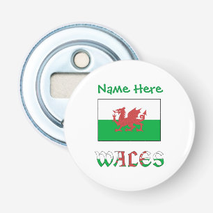 Wales Welsh Flag Green Personalized Name  Bottle Opener