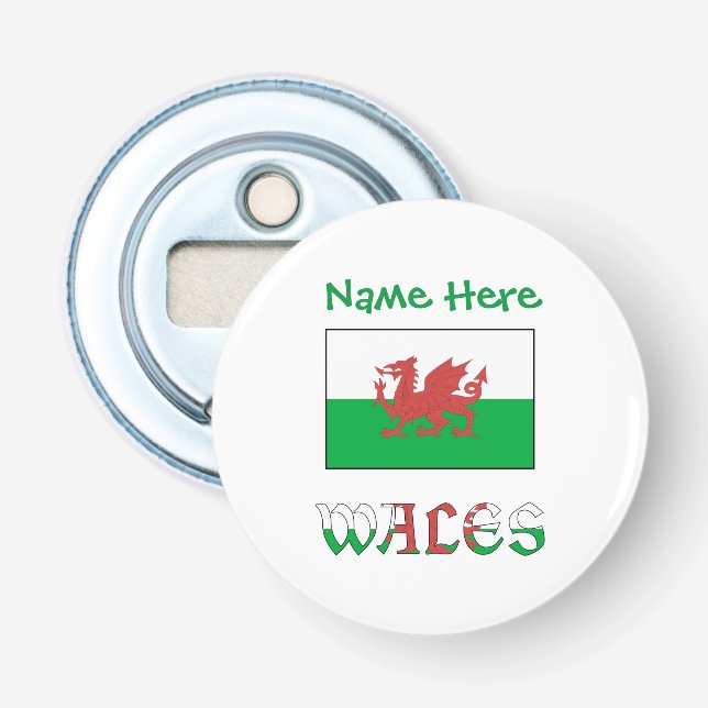 Wales Welsh Flag Green Personalized Name  Bottle Opener (Front)