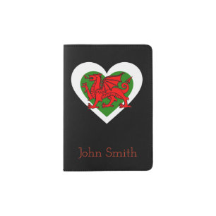 Wales/Welsh flag-inspired Hearts Personnalised Passport Holder