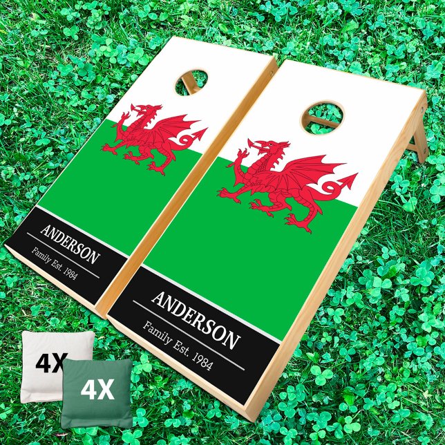 Wales & Welsh Flag personalized Cymru / Family fun Cornhole Set (Creator Uploaded)