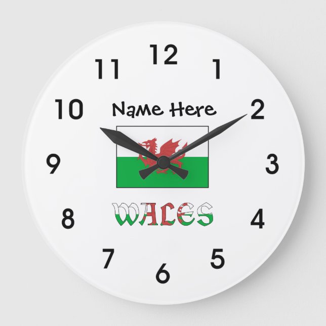 Wales Welsh Flag Personalized  Large Clock (Front)