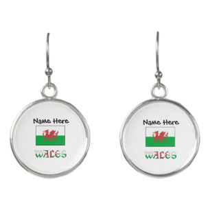 Wales Welsh Flag Personalized Name Earrings