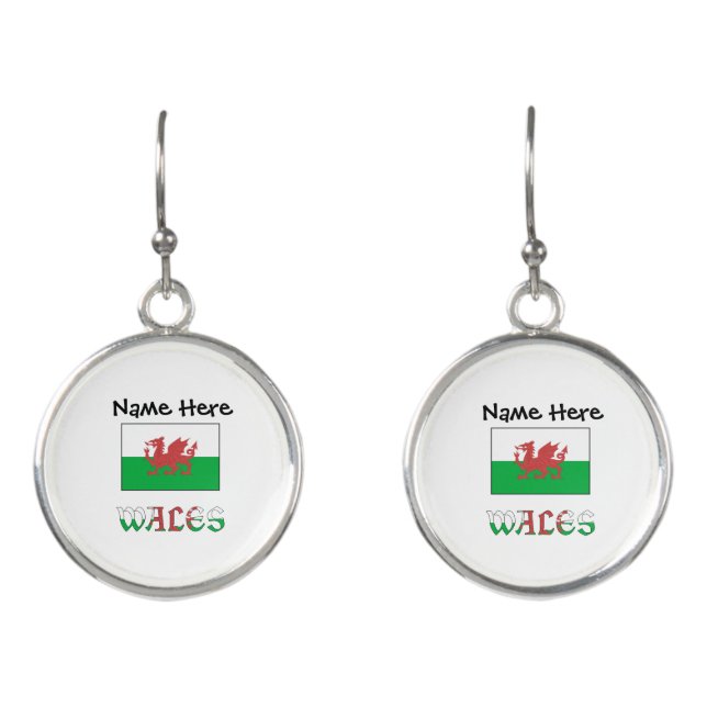 Wales Welsh Flag Personalized Name Earrings (Front)