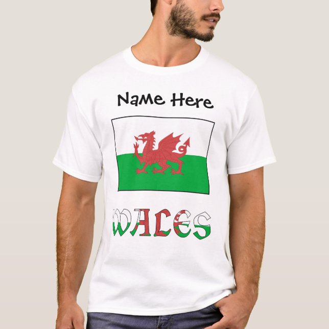 Wales Welsh Flag Personalized  T-Shirt (Front)